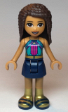 LEGO frnd346 Friends Andrea, Dark Turquoise Halter Top with Magenta Stripes and Dots, Dark Blue Skirt, Gold Boots and Belt